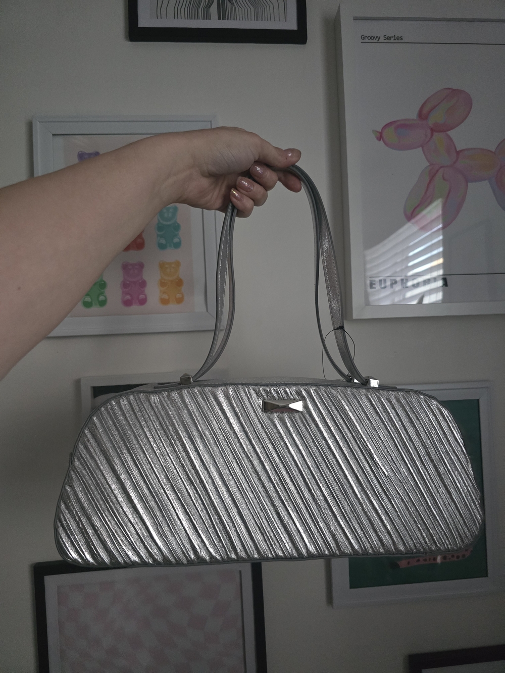 Silver Metallic East West Satchel - NWT